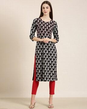 printed straight kurta with 3/4th sleeves