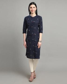 printed straight kurta with button detail