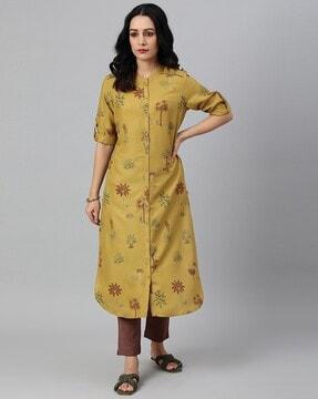 printed straight kurta with curved hemline