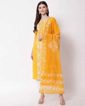 printed straight kurta with dupatta