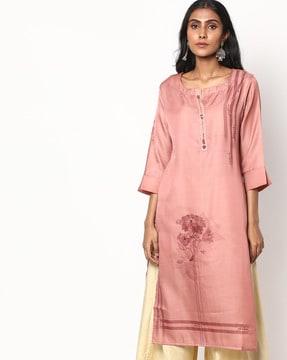 printed straight kurta with embroidery