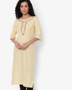 printed straight kurta with embroidery