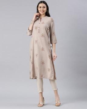 printed straight kurta with front buttons
