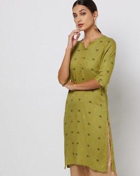 printed straight kurta with insert pocket