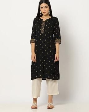 printed straight kurta with insert pocket