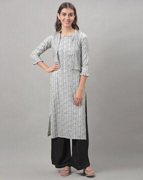 printed straight kurta with jacket