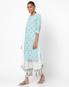 printed straight kurta with palazzo pants & dupatta