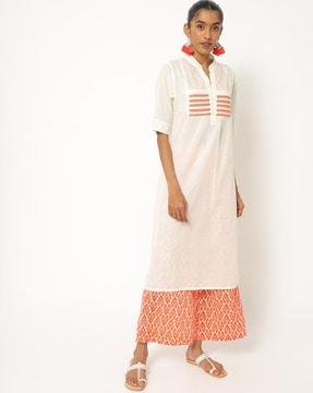 printed straight kurta with palazzo pants