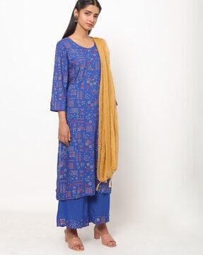 printed straight kurta with palazzos & dupatta