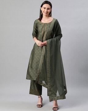 printed straight kurta with palazzos & dupatta