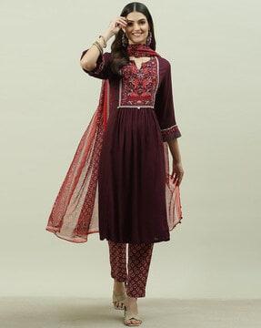 printed straight kurta with pants & dupatta