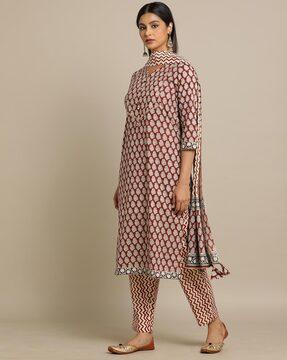 printed straight kurta with pants & dupatta