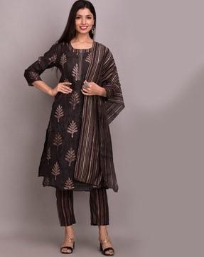 printed straight kurta with pants & dupatta