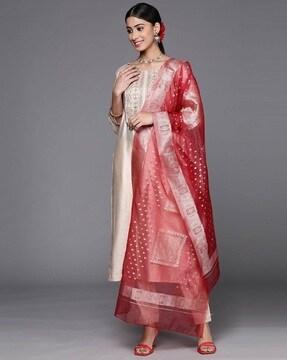 printed straight kurta with pants & dupatta