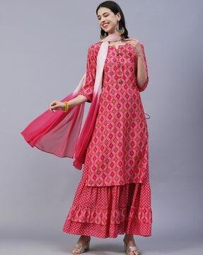 printed straight kurta with pants & dupatta