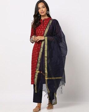 printed straight kurta with pants & dupatta