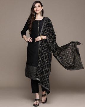 printed straight kurta with pants & dupatta