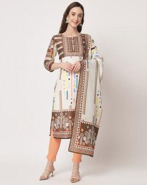 printed straight kurta with pants & dupatta