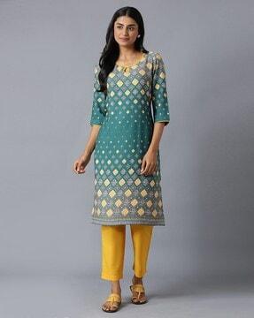 printed straight kurta with pants