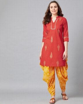 printed straight kurta with patiala