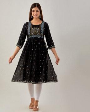 printed straight kurta with raglan sleevees