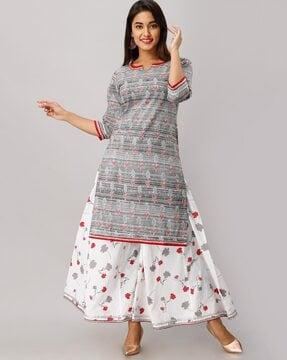 printed straight kurta with sharara pants