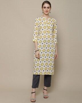 printed straight kurta with side slits