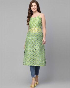 printed straight kurta with strappy sleeves