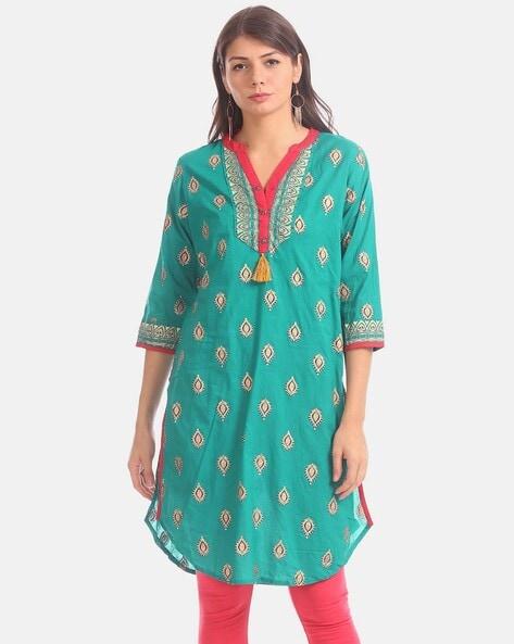 printed straight kurta with tassel