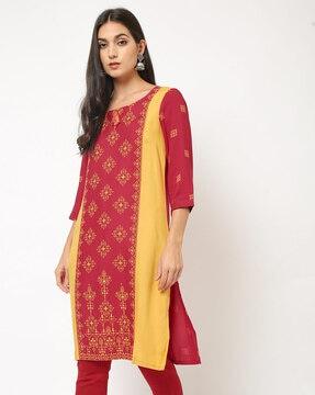 printed straight kurta with tassel