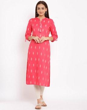 printed straight kurta with tassels