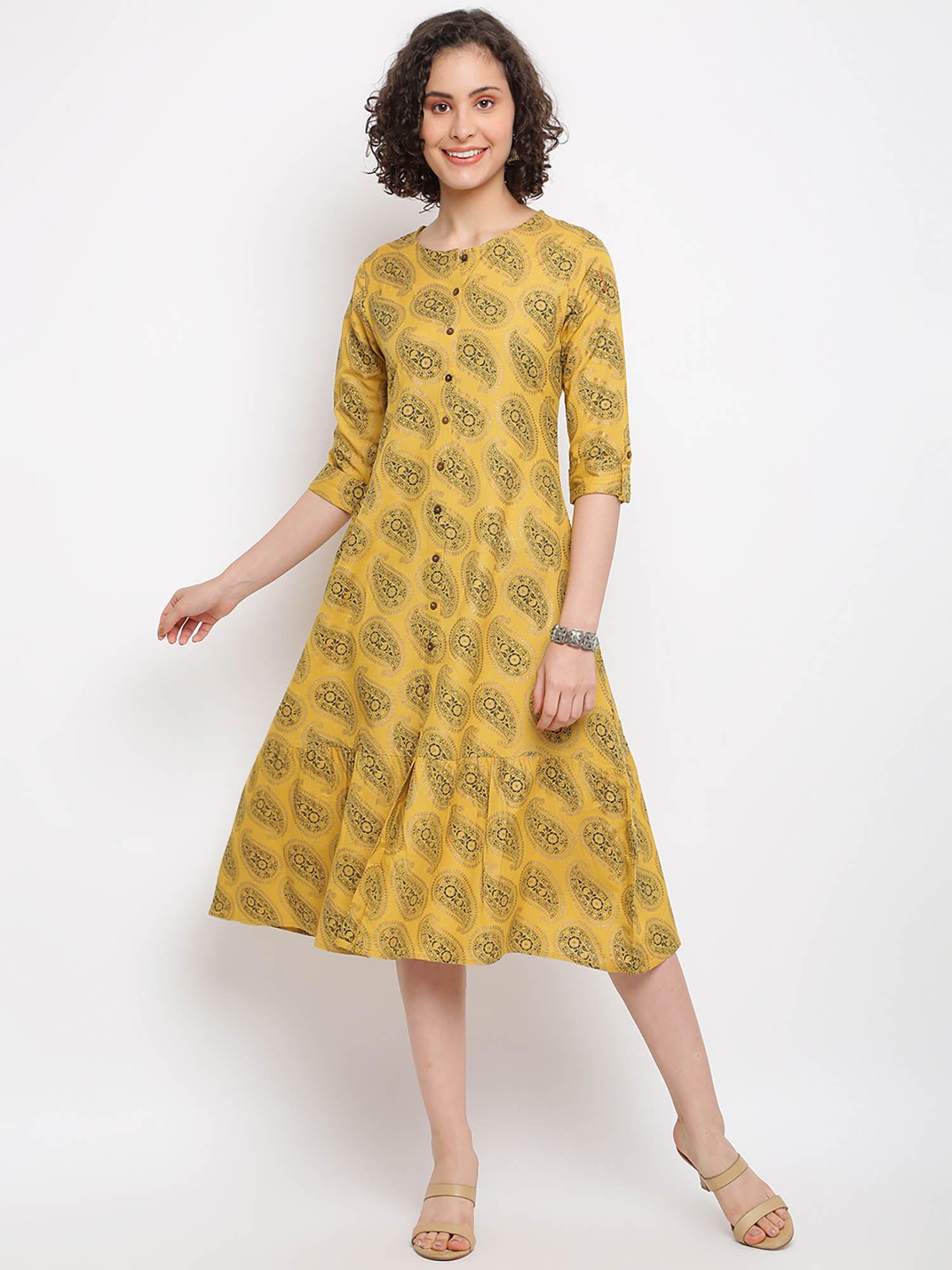 printed straight yellow dress