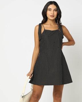 printed strappy a-line dress