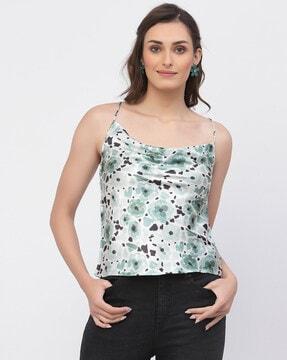 printed strappy cowl-neck cami top