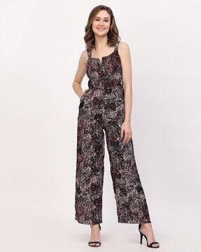 printed strappy jumpsuit with insert pockets