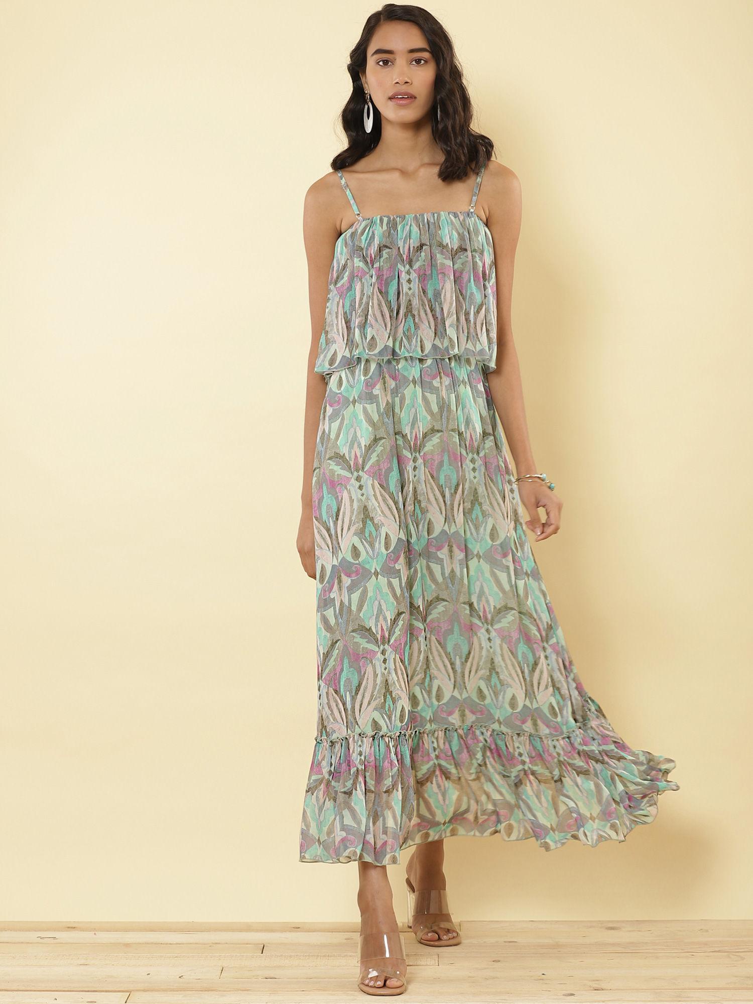 printed strappy long dress