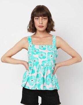 printed strappy peplum top