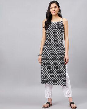 printed strappy straight kurta