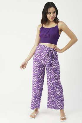 printed summer coord set 2 pcs set crop top with palazzo women clothing - purple