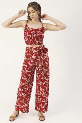 printed summer coord set 2 pcs set crop top with palazzo women clothing - red