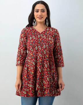 printed surplice-neck tunic