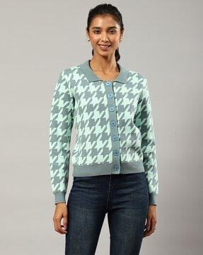 printed sweater with button closure