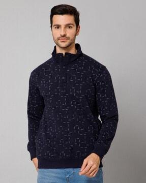 printed sweatshirt with half-button closure