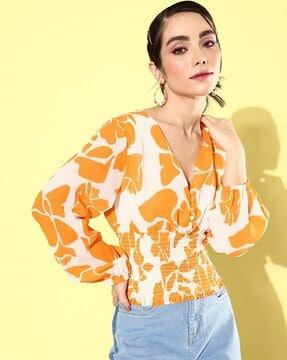 printed tailored fit blouson top