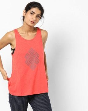 printed tank top with deep-cut armholes