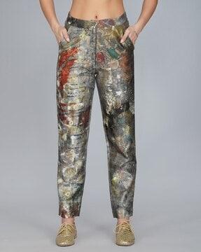 printed tapered fit pants
