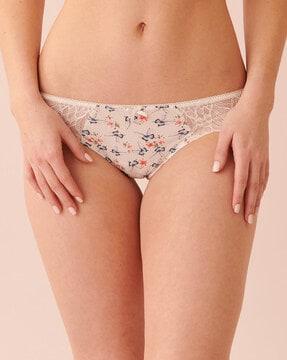 printed thong panties with bow trim