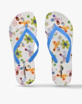 printed thong-strap flip-flops