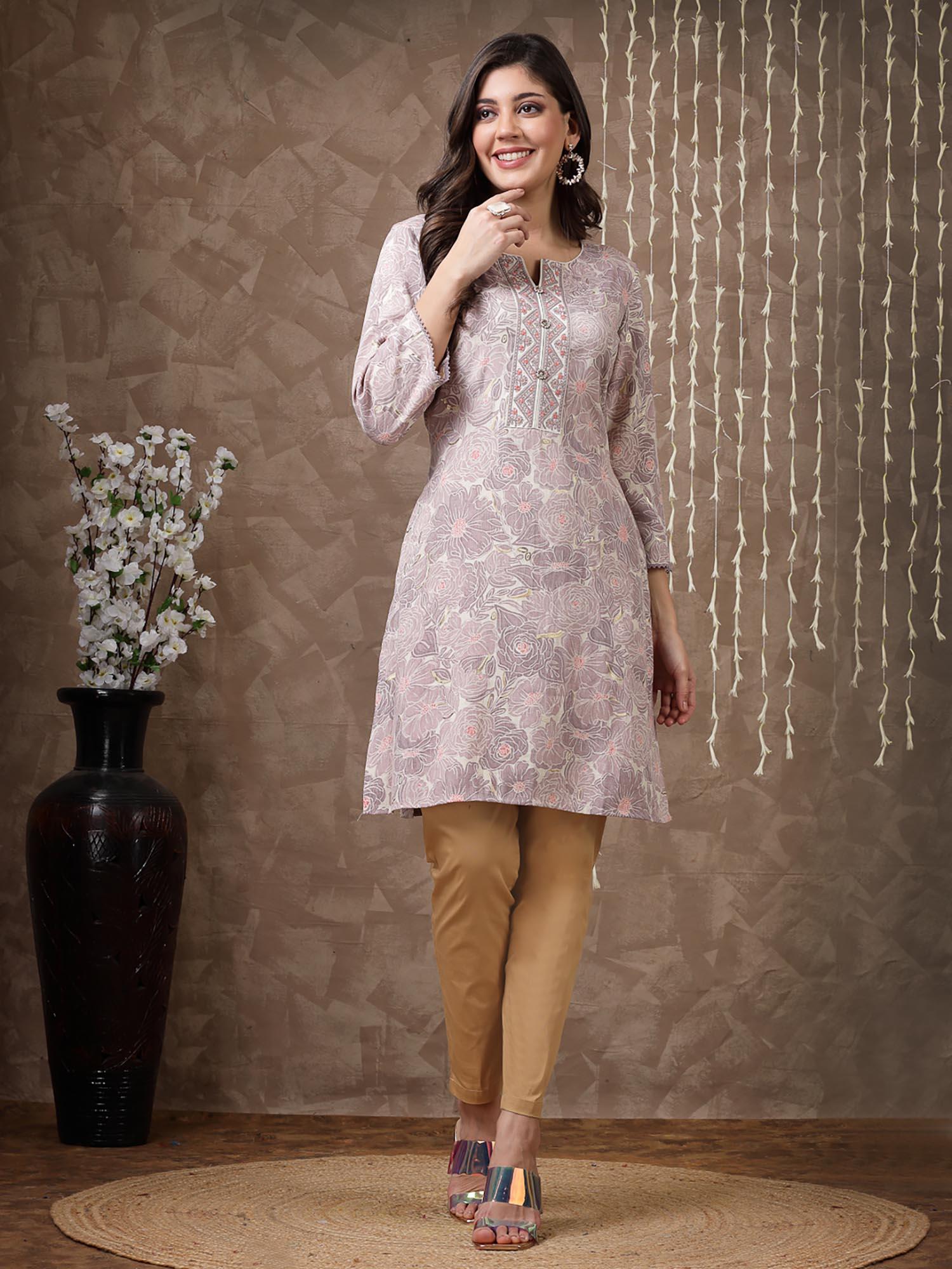 printed thread work kurti