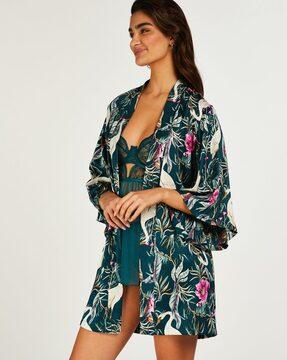 printed tie-up sleepwear kimono